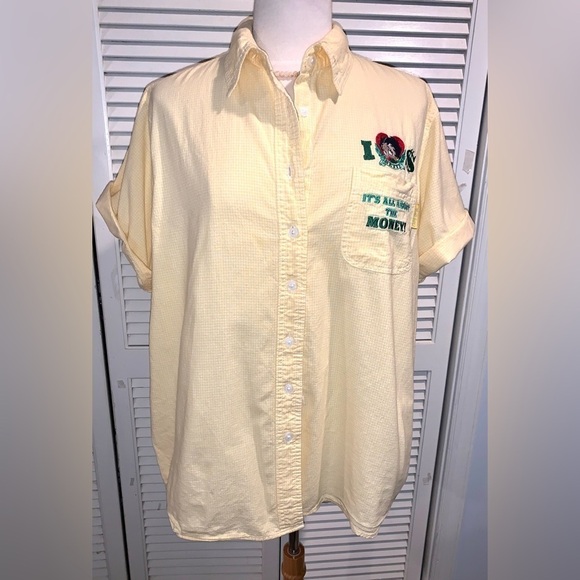 Vintage Betty Boop Embroidered short sleeve button down Shirt Yellow - Picture 4 of 7